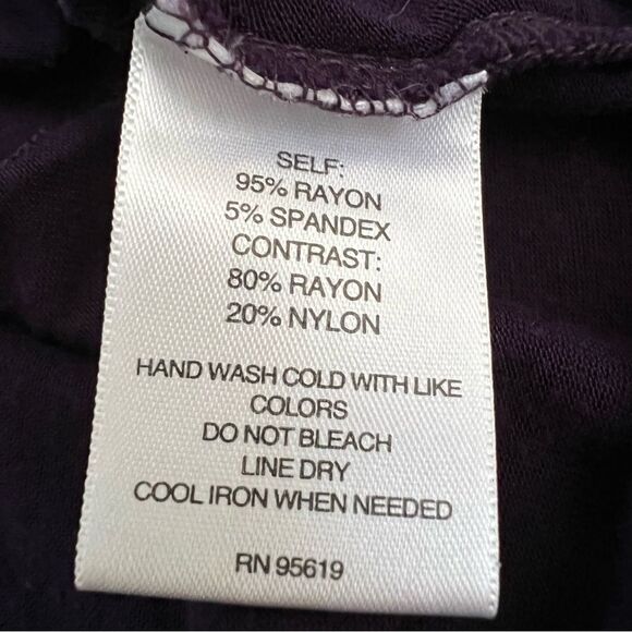 SALE!! Hannah Purple Bell Sleeve Blouse 1X Relaxed Fit Velvet Floral Neckline - Picture 7 of 11